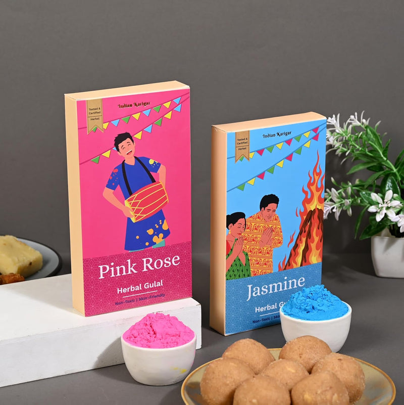 Baklava Premium Holi Gift Combo – 430g Baklava with 2 Herbal Gulal Colors