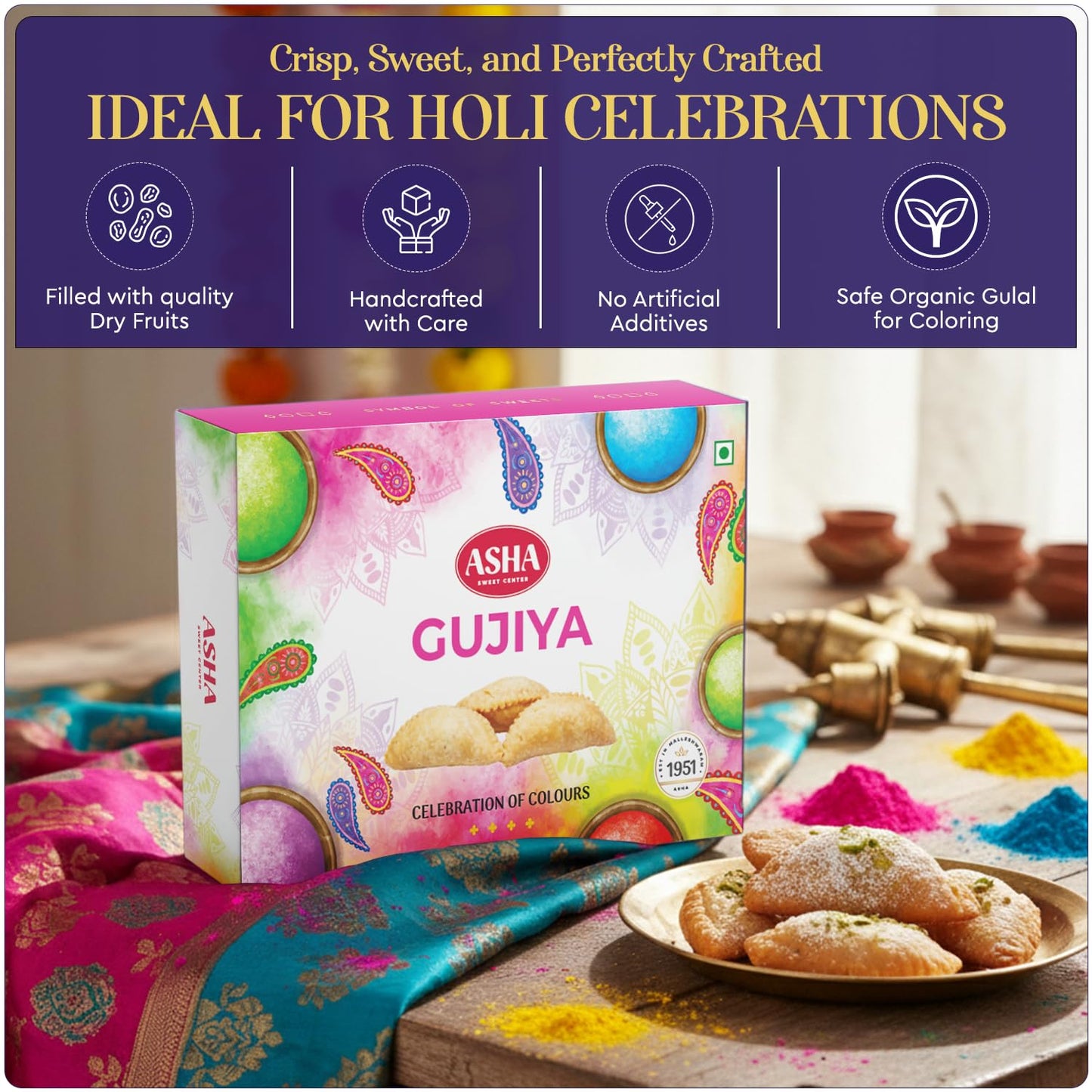 Holi Special Gujiya Gift Box – 2 Pack with Festive Wish Card