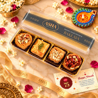 Asha Sweet Center Baklava (100gm) Diwali Gift Hamper with Handmade Diya & Wish Card Included