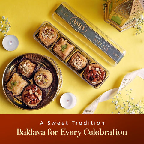 Asha Sweet Center Baklava (100gm) Diwali Gift Hamper with Handmade Diya & Wish Card Included