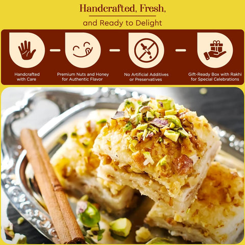Asha Sweet Center Baklava (100gm) Diwali Gift Hamper with Handmade Diya & Wish Card Included
