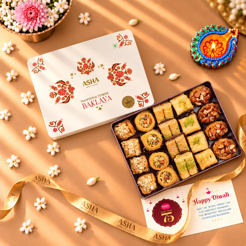 Asha Sweet Center Baklava (430gm) Diwali Gift Hamper with Handmade Diya & Wish Card Included
