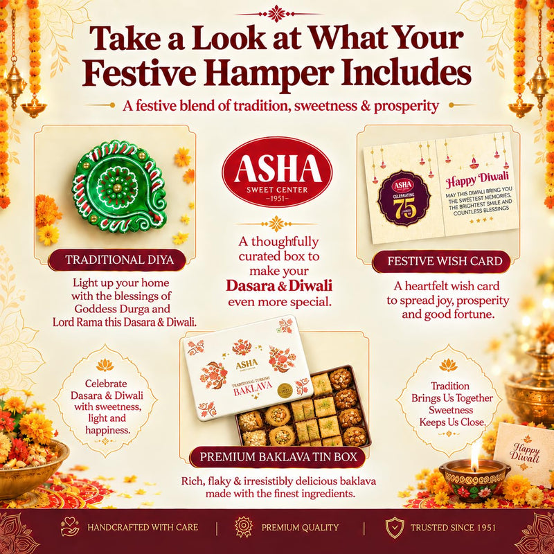 Asha Sweet Center Baklava (430gm) Diwali Gift Hamper with Handmade Diya & Wish Card Included