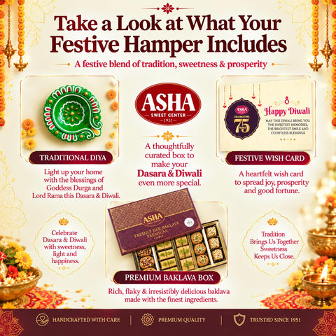 Asha Sweet Center  Baklava (500gm) Diwali Gift Hamper with Handmade Diya & Wish Card Included