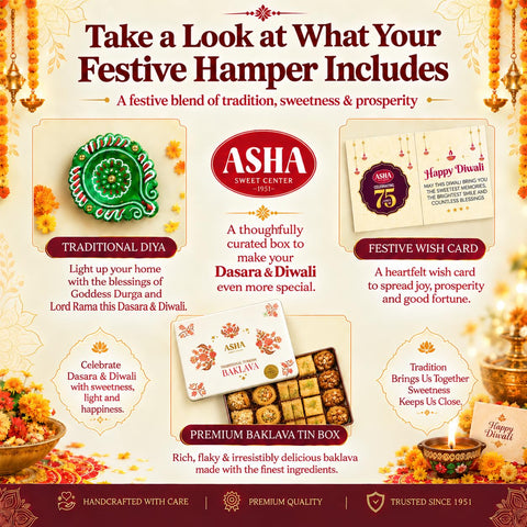 Asha Sweet Center Baklava (430gm) Diwali Gift Hamper with Handmade Diya & Wish Card Included