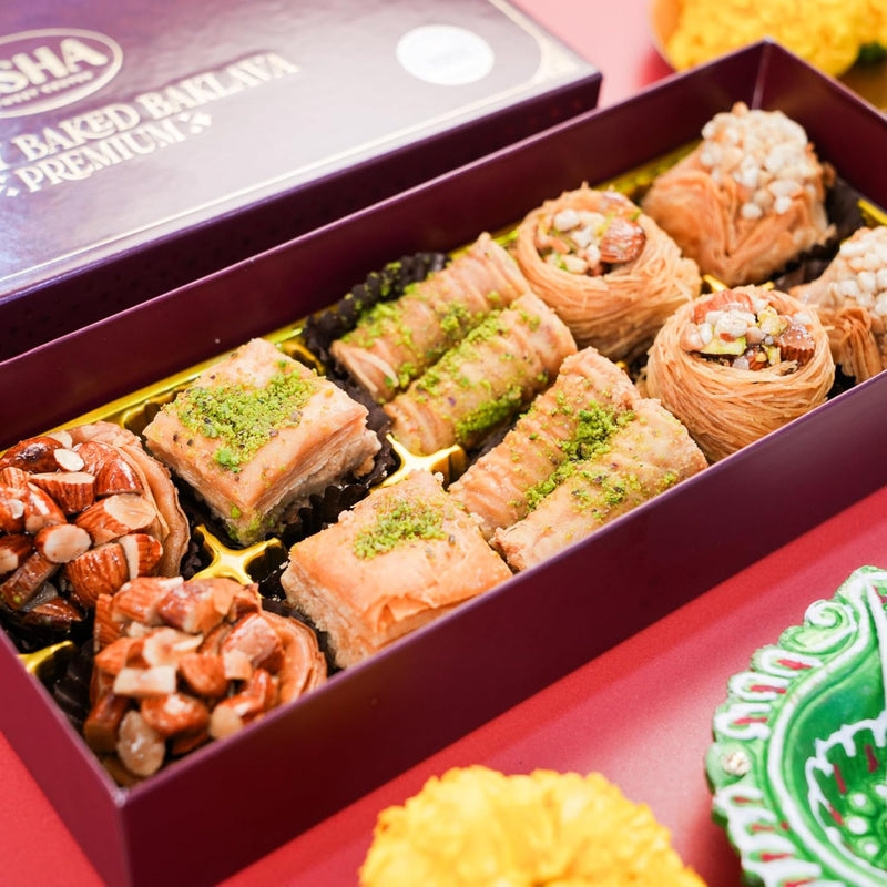 Asha Sweet Center Baklava (250gm) Diwali Gift Hamper with Handmade Diya & Wish Card Included