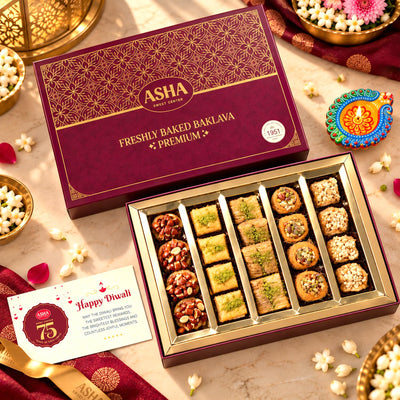 Asha Sweet Center  Baklava (500gm) Diwali Gift Hamper with Handmade Diya & Wish Card Included