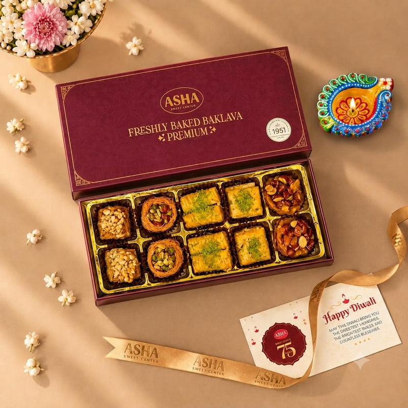 Asha Sweet Center Baklava (250gm) Diwali Gift Hamper with Handmade Diya & Wish Card Included