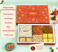 Asha Sweet Center Diwali Corporate Gift Hamper with Handcrafted Diya & Wishes Card