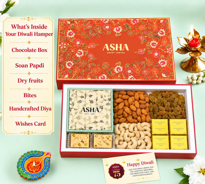Asha Sweet Center Diwali Corporate Gift Hamper with Handcrafted Diya & Wishes Card