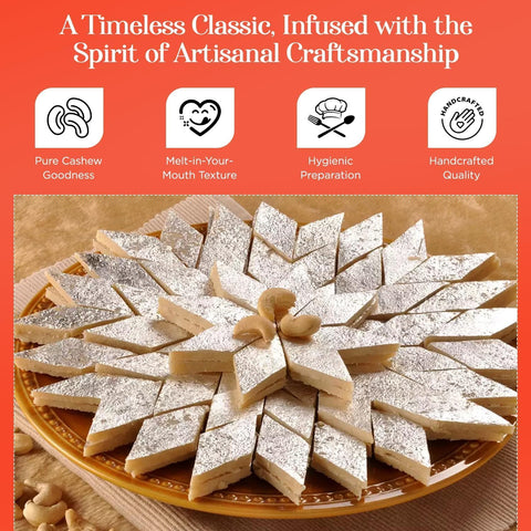 Asha Sweet Center Kaju Katli (250gm) Diwali Gift Hamper with Handmade Diya & Wish Card Included