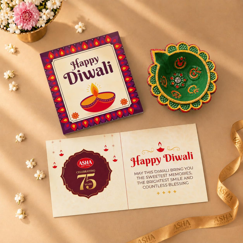 Asha Sweet Center   Mysore Pak (250gm) Diwali Gift Hamper with Handcrafted Diya & Wish Card Included