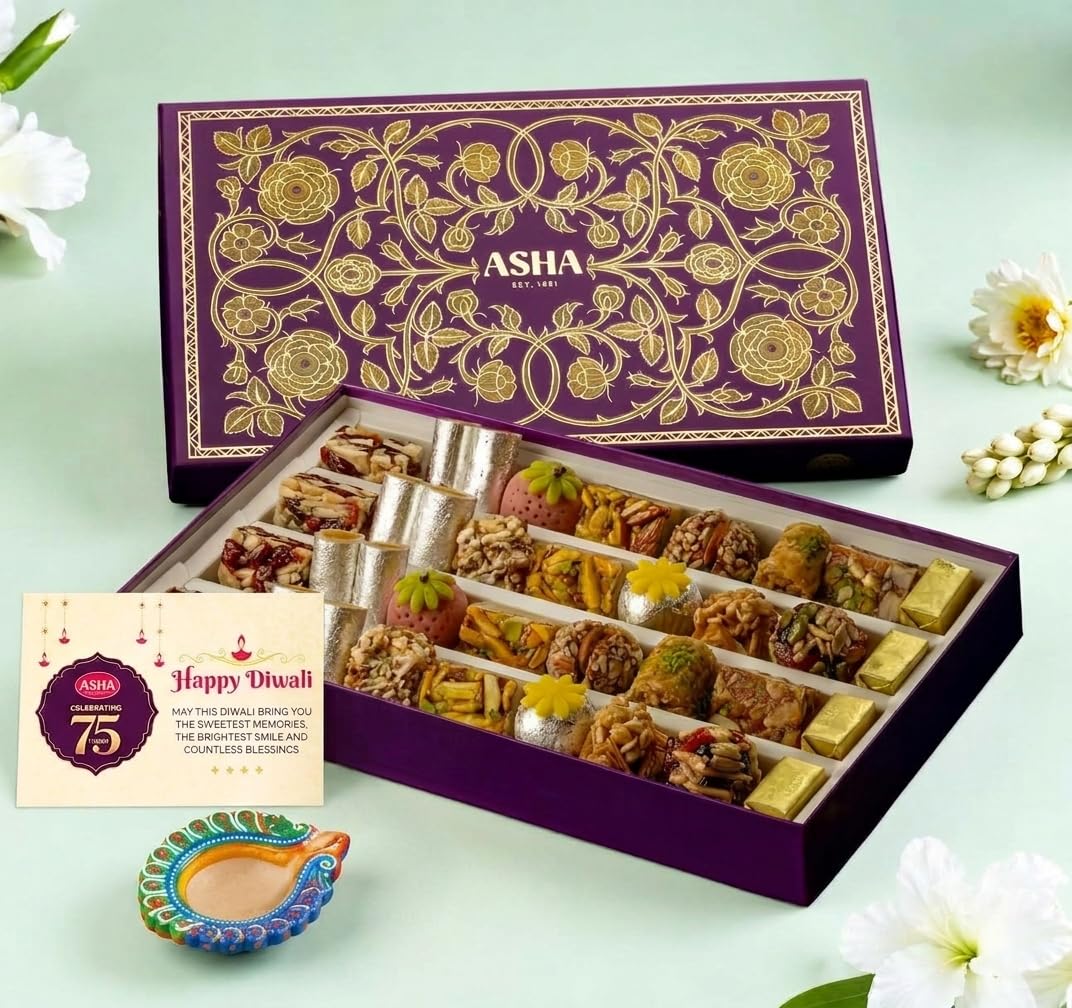 Asha Sweet Center  Premium Handcrafted Assorted (800gm) Sweet Box with 14 items